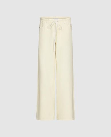  URBAN REVIVO - Quần jeans nữ ống rộng lưng thun phối dây rút 