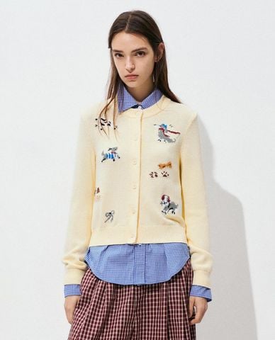  URBAN REVIVO - Áo khoác cardigan nữ tay dài phối hoạ tiết 