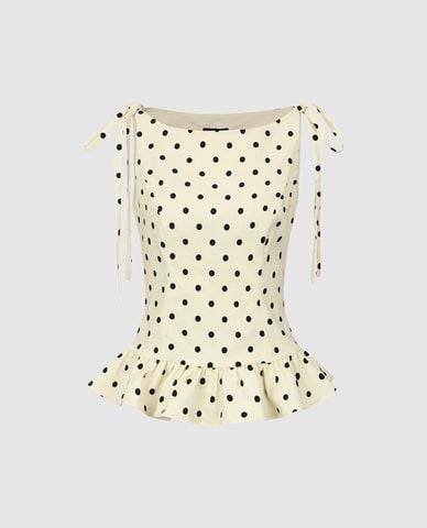  URBAN REVIVO - Áo sát nách nữ chấm bi nhún bèo 