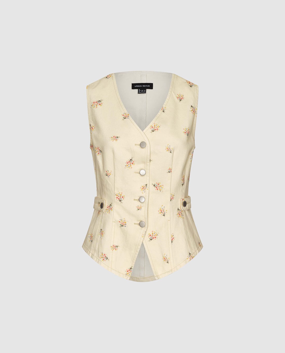 URBAN REVIVO - Áo khoác gilet nữ cổ chữ V họa tiết hoa nhí