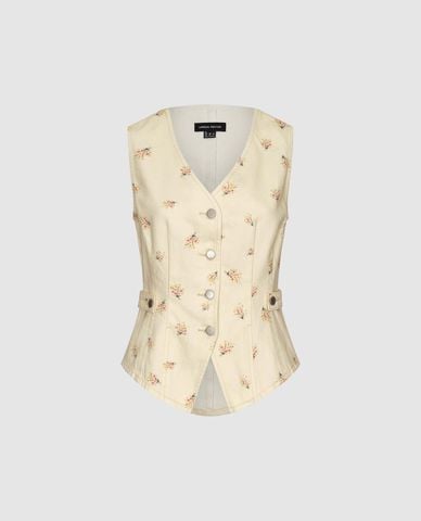  URBAN REVIVO - Áo khoác gilet nữ cổ chữ V họa tiết hoa nhí 