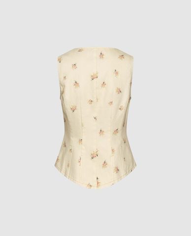  URBAN REVIVO - Áo khoác gilet nữ cổ chữ V họa tiết hoa nhí 