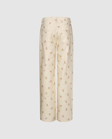  URBAN REVIVO - Quần jeans nữ ống rộng họa tiết hoa nhí 