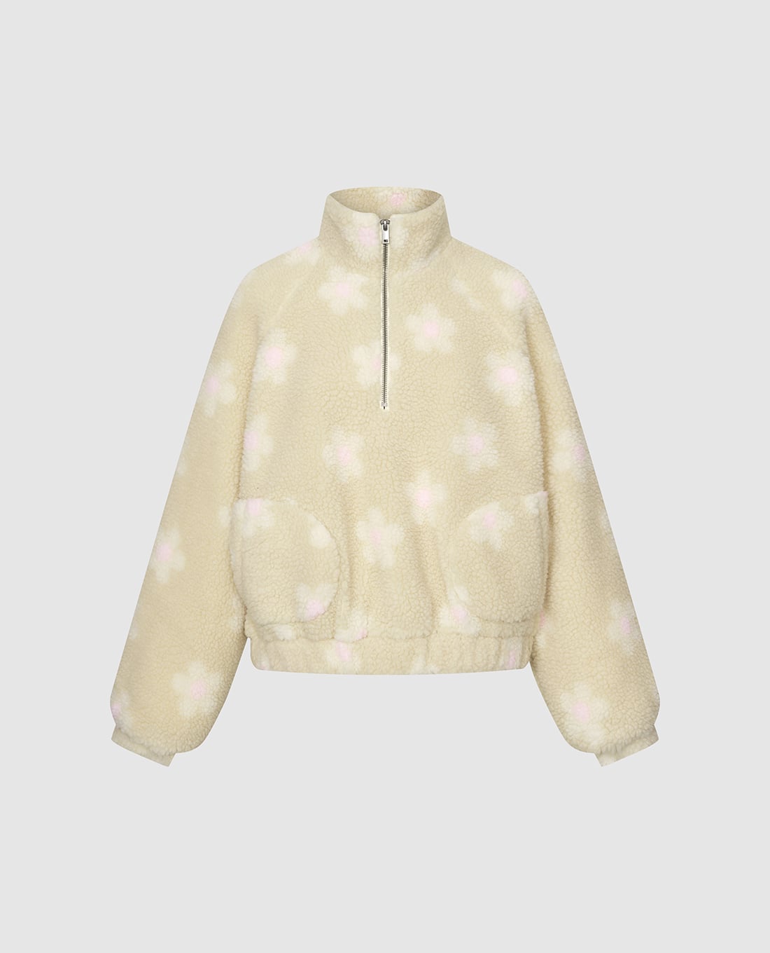 URBAN REVIVO - Áo khoác lông nữ cổ cao tay dài họa tiết hoa nhí