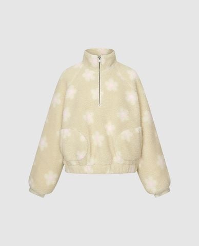  URBAN REVIVO - Áo khoác lông nữ cổ cao tay dài họa tiết hoa nhí 