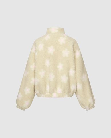  URBAN REVIVO - Áo khoác lông nữ cổ cao tay dài họa tiết hoa nhí 