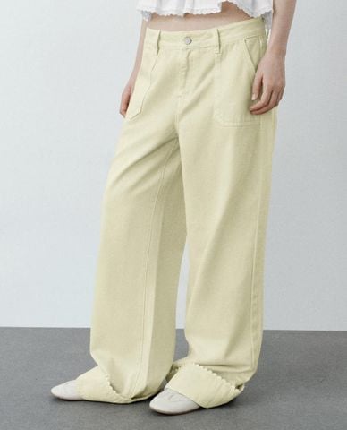  URBAN REVIVO - Quần jeans nữ ống rộng túi hộp 