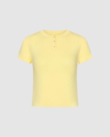  URBAN REVIVO - Áo dệt kim nữ cổ tròn tay ngắn 