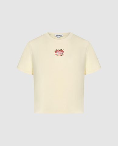  URBAN REVIVO - Áo croptop nữ cổ tròn tay ngắn in họa tiết 