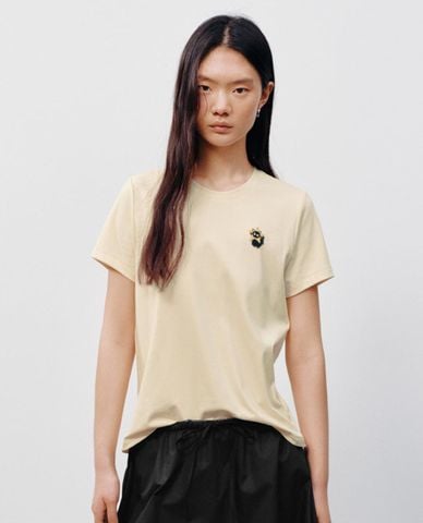  URBAN REVIVO - Áo thun nữ cổ tròn tay ngắn phối họa tiết 