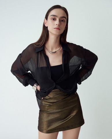  DEZUS - Chân váy chữ A mini ánh nhũ Shimmer 