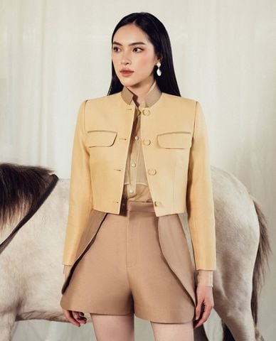  LARMES - Áo khoác croptop nữ cổ đứng phối viền Bandito 