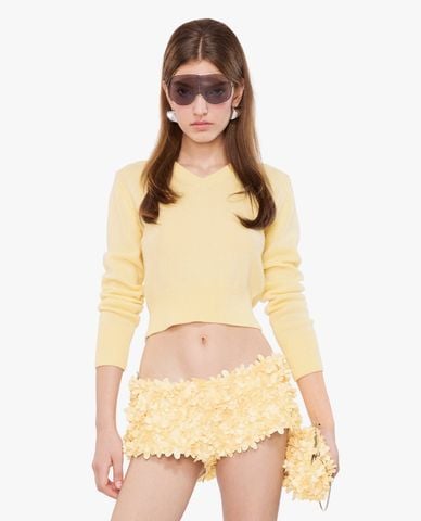  FANCì CLUB - Áo dệt kim nữ cổ V tay dài phom croptop 