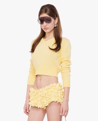  FANCì CLUB - Áo dệt kim nữ cổ V tay dài phom croptop 
