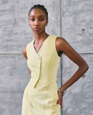  DEZUS - Áo khoác gilet nữ cổ V phối nút Zazi 