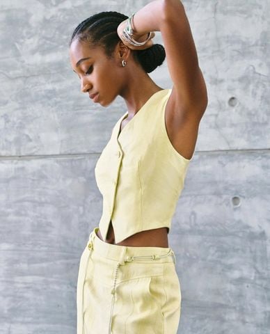  DEZUS - Áo khoác gilet nữ cổ V phối nút Zazi 