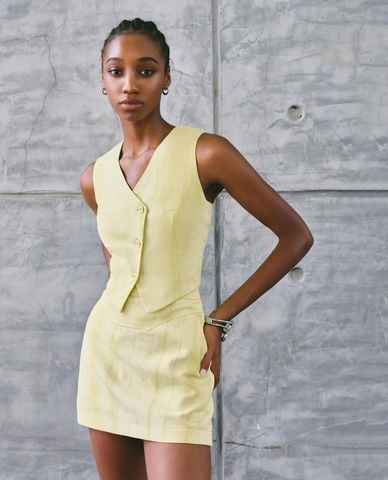  DEZUS - Chân váy chữ A mini viền sọc Zazi 