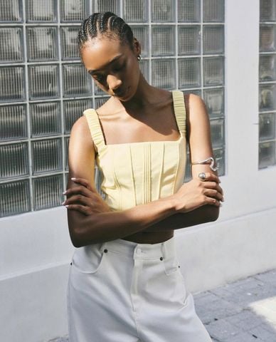  DEZUS - Áo hai dây nữ cổ vuông phom croptop Haine 