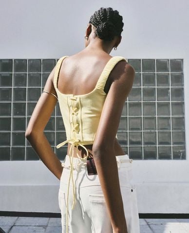  DEZUS - Áo hai dây nữ cổ vuông phom croptop Haine 