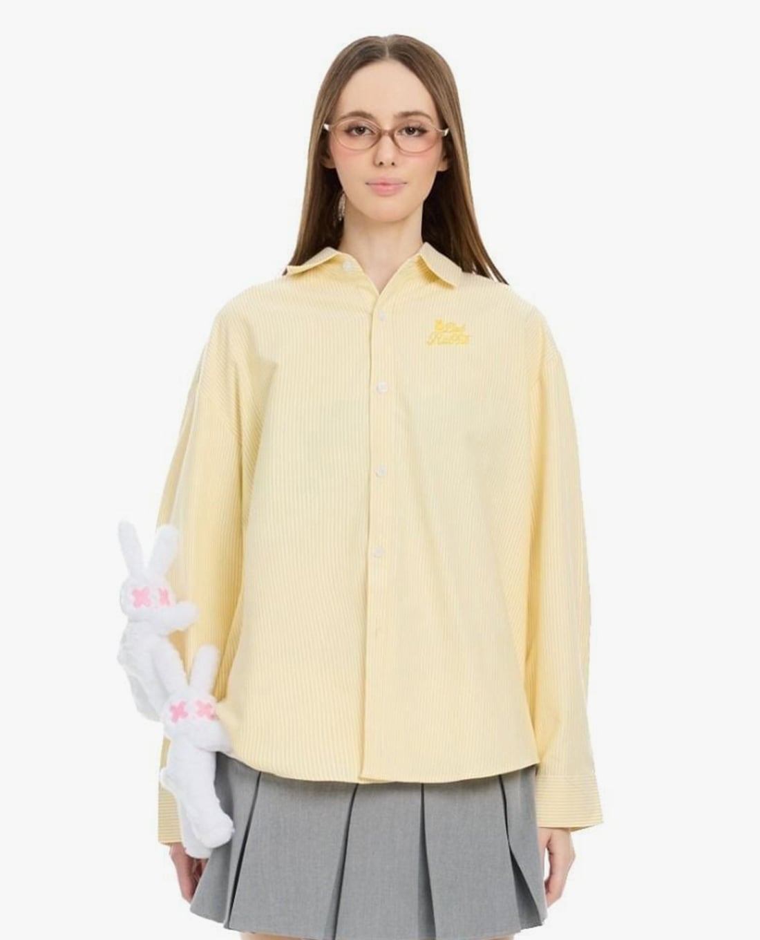BAD RABBIT CLUB - Áo sơ mi unisex tay dài kẻ sọc Fruity Rabbit