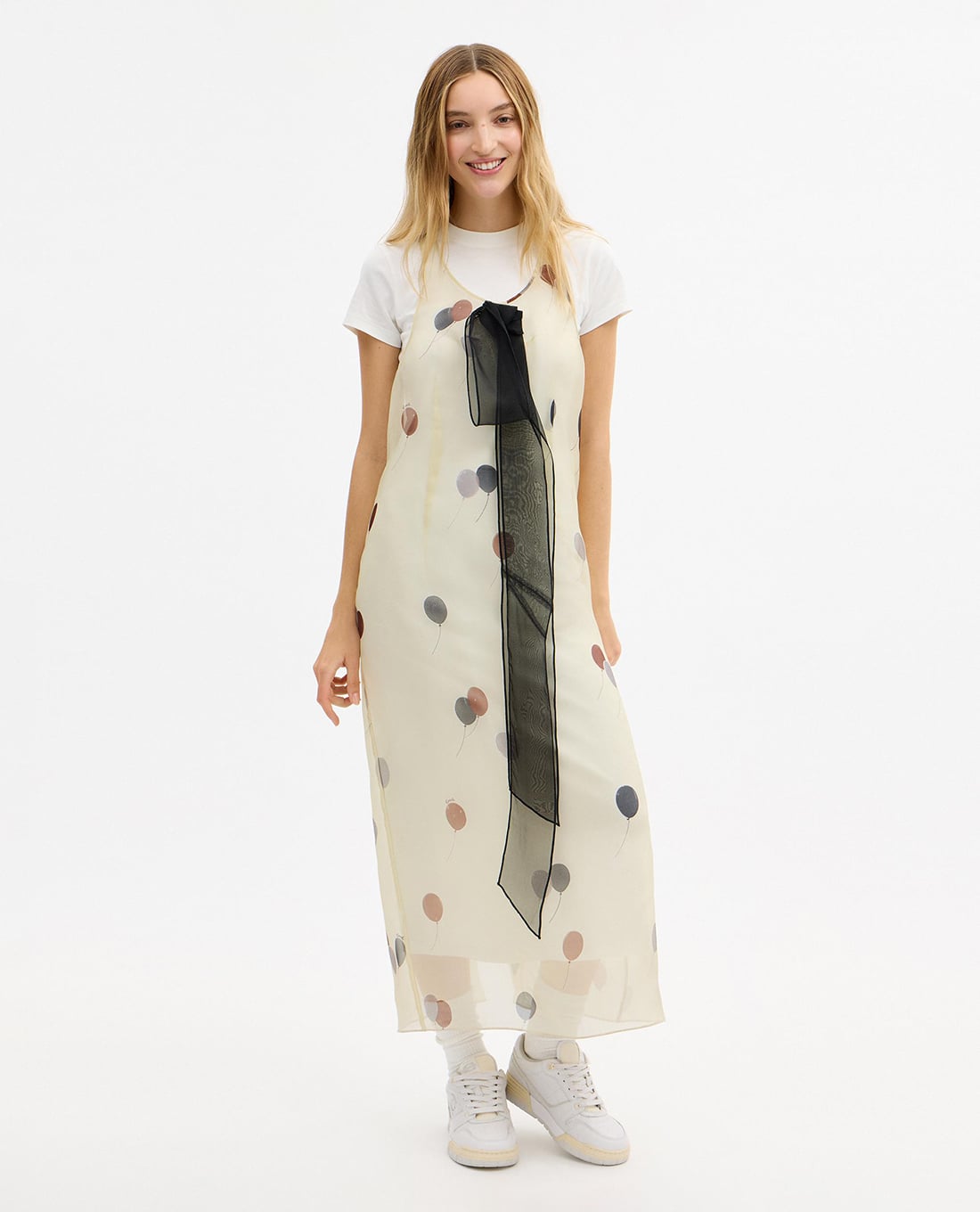 COACH - Đầm midi cổ tròn tay ngắn Printed Organza