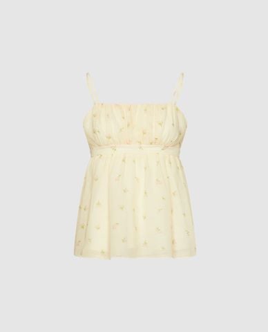  URBAN REVIVO - Áo hai dây nữ họa tiết hoa nhí dáng xoè 