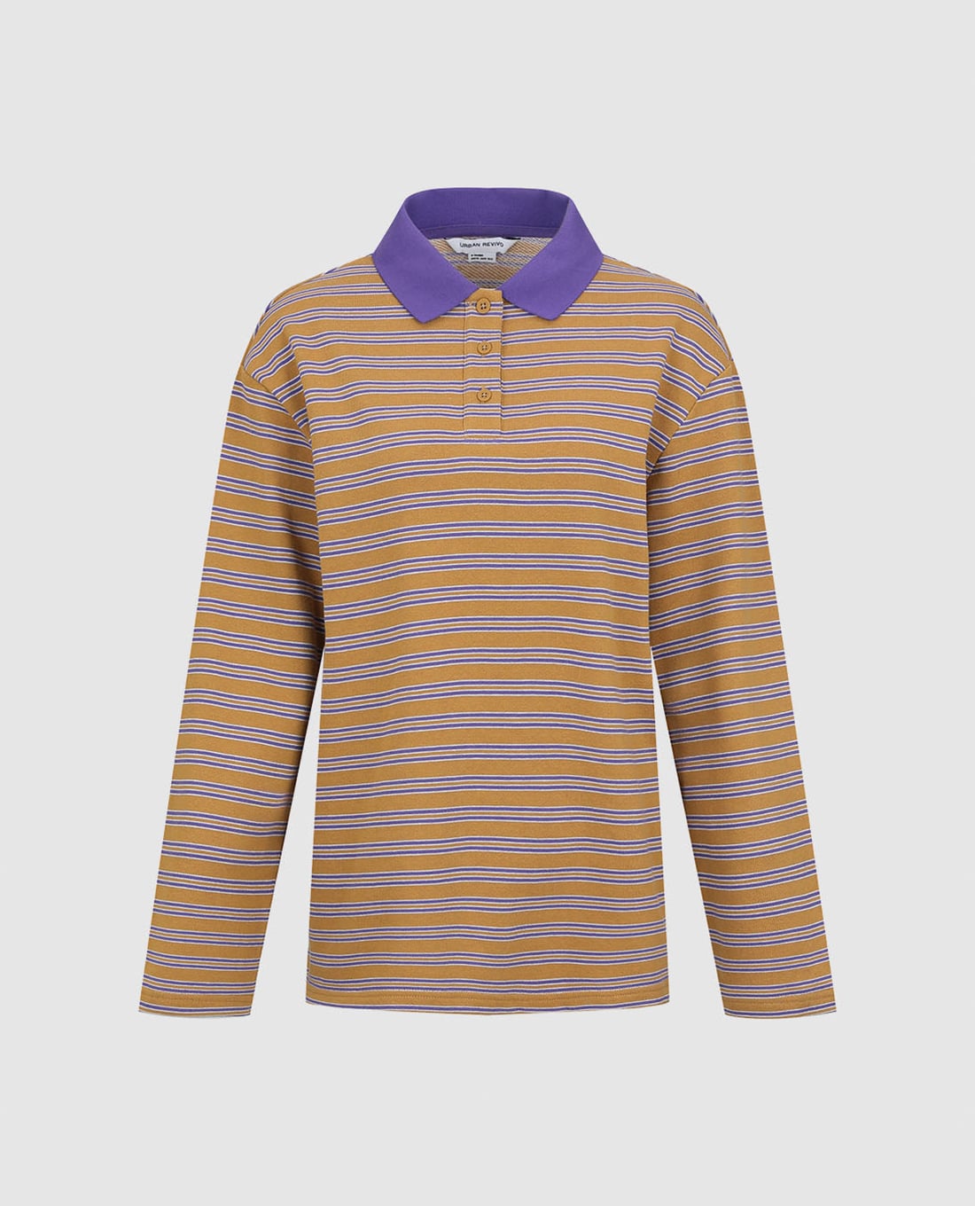 URBAN REVIVO - Áo polo nữ cổ bẻ tay dài kẻ sọc