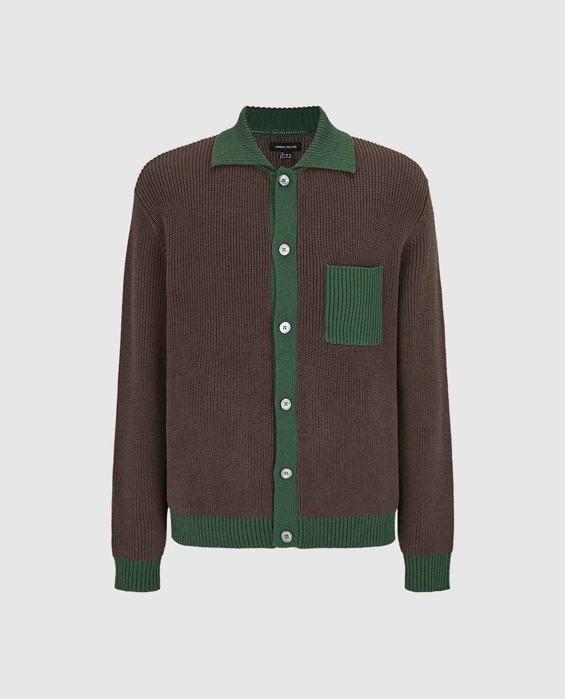 URBAN REVIVO - Áo khoác dệt kim nam cổ bẻ tay dài phối túi