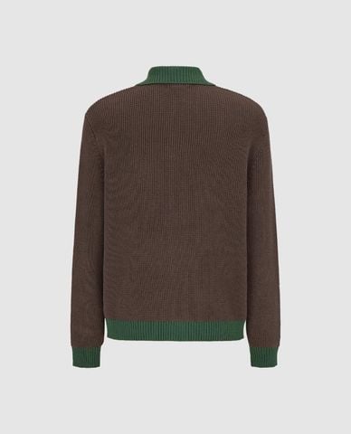  URBAN REVIVO - Áo khoác dệt kim nam cổ bẻ tay dài phối túi 