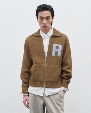  URBAN REVIVO - Áo khoác dệt kim nam tay dài khóa zip 