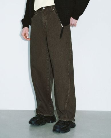  URBAN REVIVO - Quần jeans nam ống rộng gân chéo 