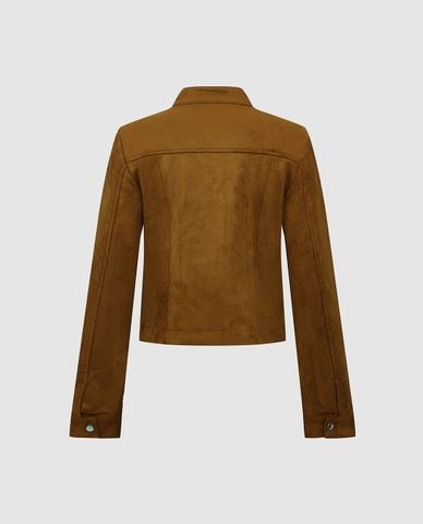  URBAN REVIVO - Áo khoác da nữ cổ trụ khóa kéo 