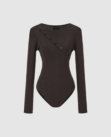  URBAN REVIVO - Bodysuit nữ tay dài nút chéo 