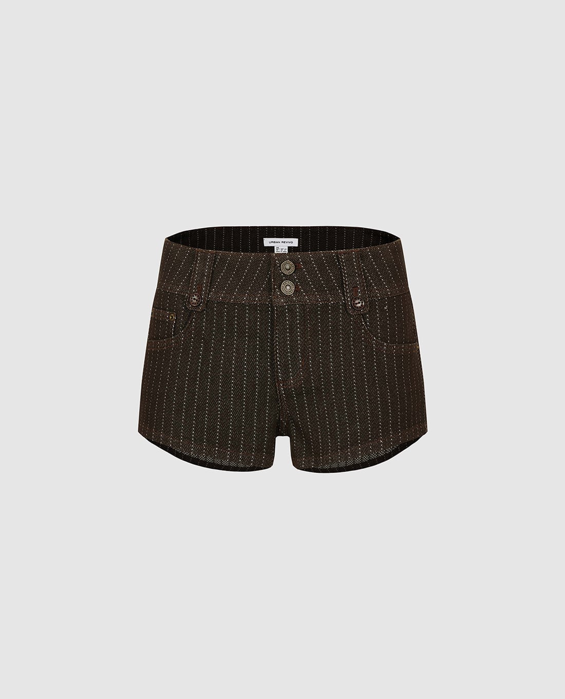 URBAN REVIVO - Quần short ngắn nữ cạp cao kẻ sọc