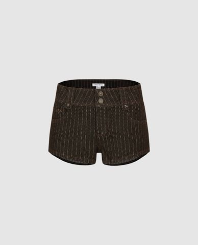  URBAN REVIVO - Quần short ngắn nữ cạp cao kẻ sọc 