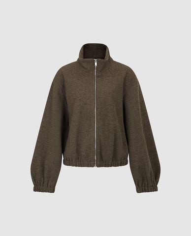  URBAN REVIVO - Áo khoác bomber nữ cổ trụ khóa kéo 