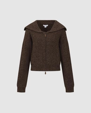  URBAN REVIVO - Áo khoác cardigan nữ cổ rộng khóa kéo 