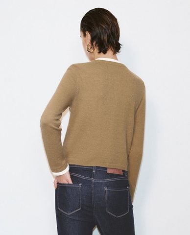  URBAN REVIVO - Áo khoác cardigan nữ cổ tròn phối viền 