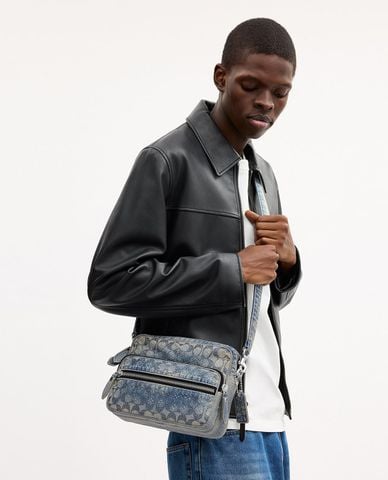  COACH - Túi đeo chéo nam denim Dakota Crystal Signature 