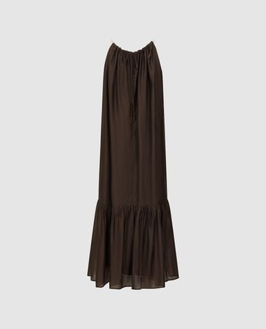  URBAN REVIVO - Đầm hai dây midi cổ yếm xếp tầng 