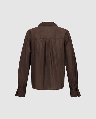  URBAN REVIVO - Áo sơ mi nữ cổ bẻ tay dài xoắn eo 