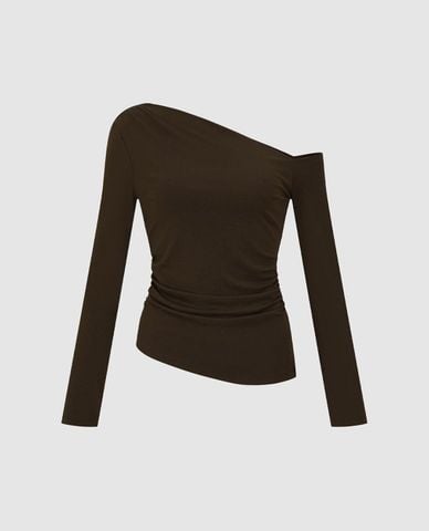  URBAN REVIVO - Áo trễ vai nữ tay dài phom ôm 