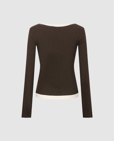  URBAN REVIVO - Áo dệt kim nữ cổ V tay dài phối layer 