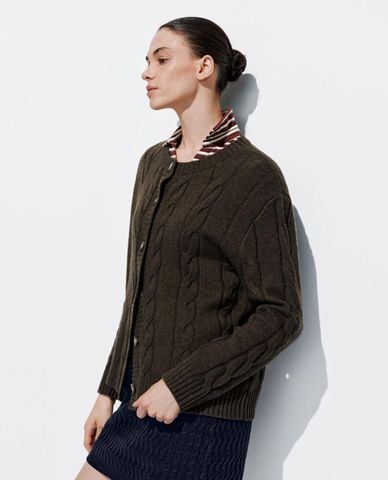  URBAN REVIVO - Áo khoác cardigan nữ cổ tròn dệt thừng 