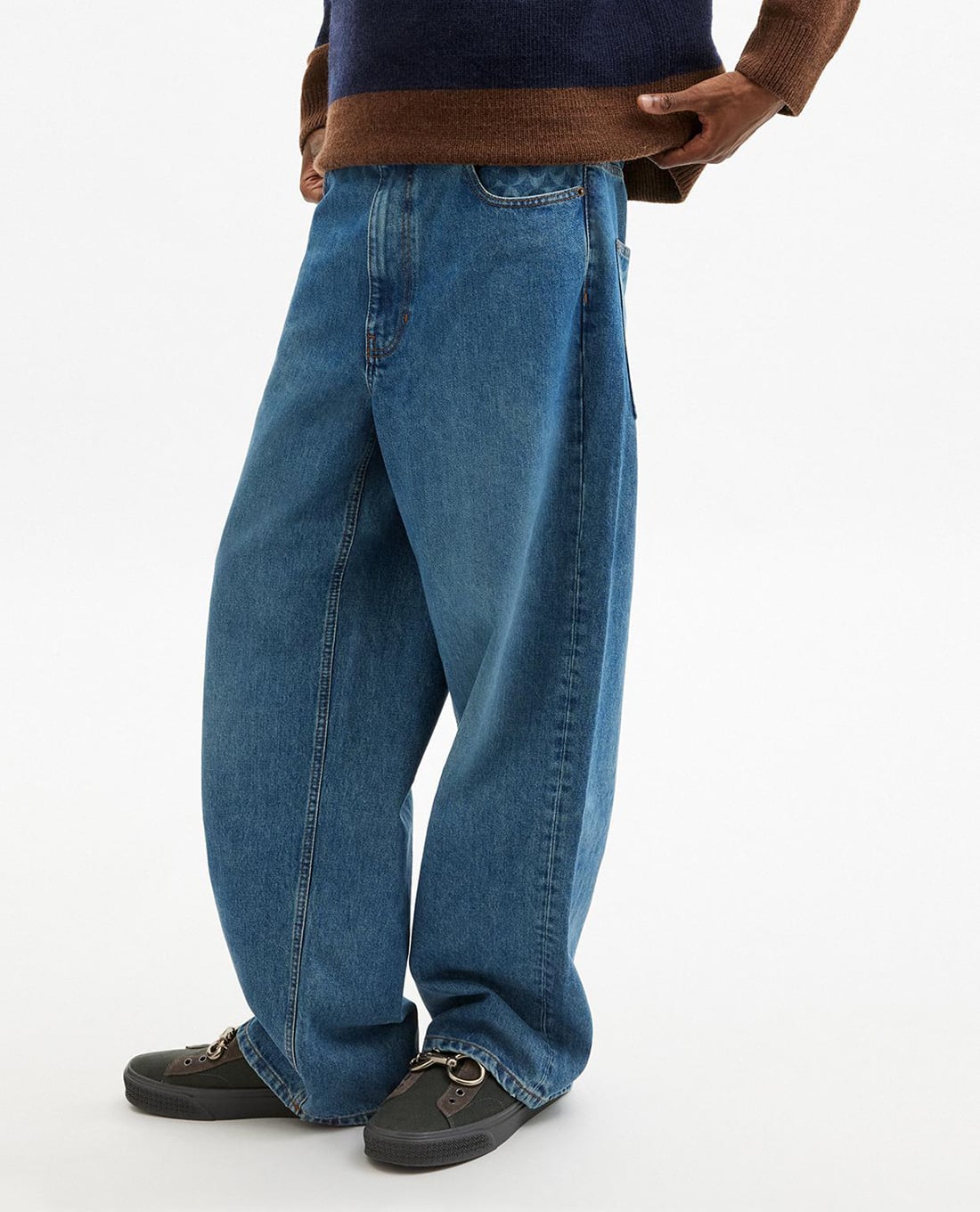 COACH - Quần jeans nam ống rộng wash bạc