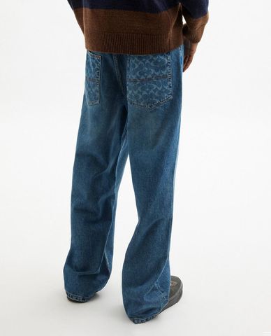  COACH - Quần jeans nam ống rộng wash bạc 