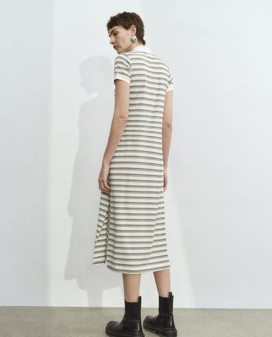  URBAN REVIVO - Đầm polo midi tay ngắn kẻ sọc 