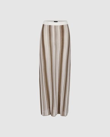  URBAN REVIVO - Chân váy phom suông midi phối sọc 