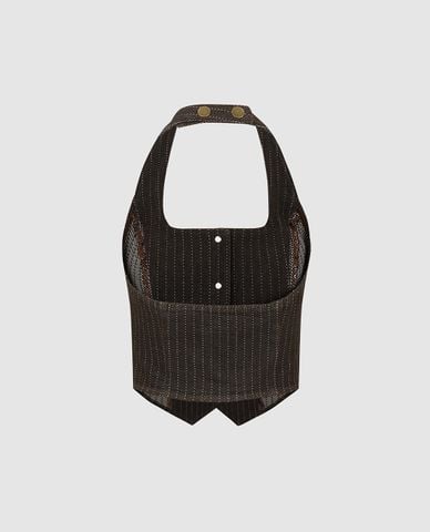  URBAN REVIVO - Áo kiểu nữ cổ yếm phối nút phom ôm 