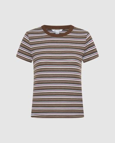  URBAN REVIVO - Áo thun nữ cổ tròn tay ngắn kẻ sọc 